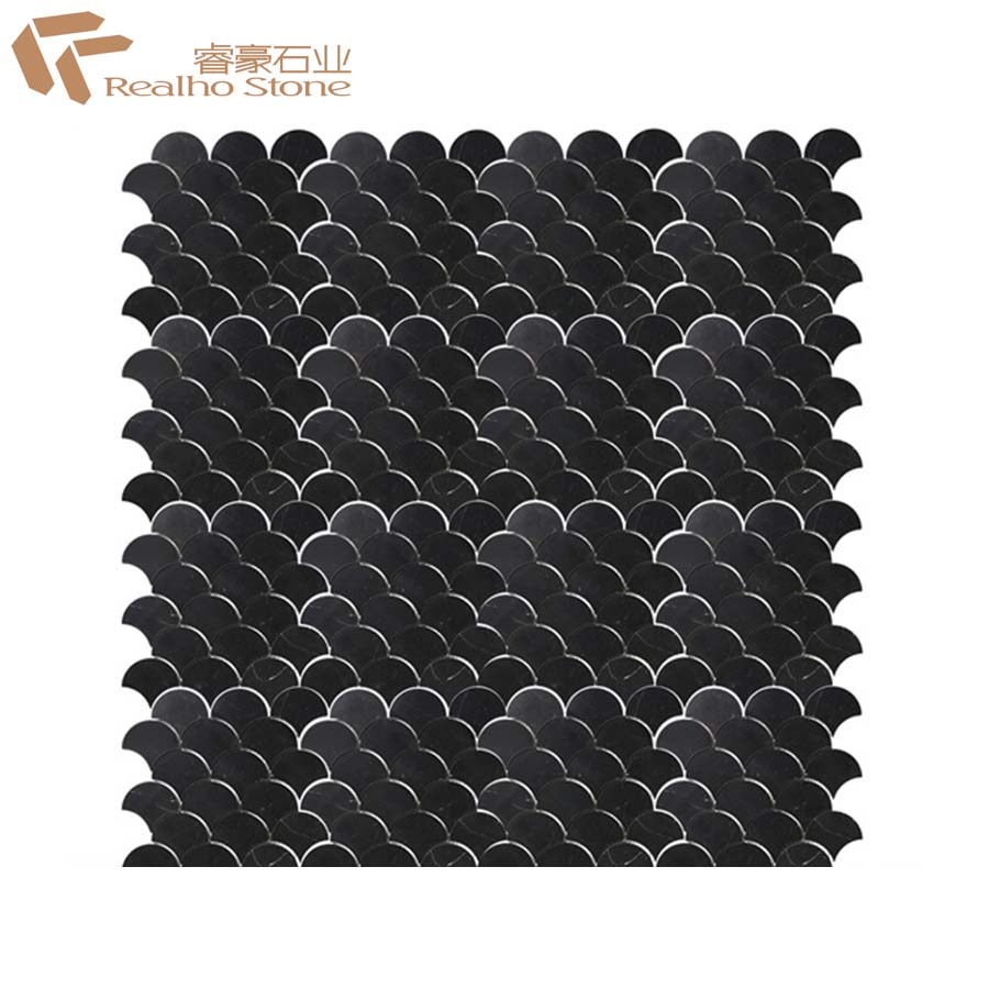 Wholesale Marquina Black Marble Fan Shaped Arabesque Mosaic Tile for Wall or Floor for sale