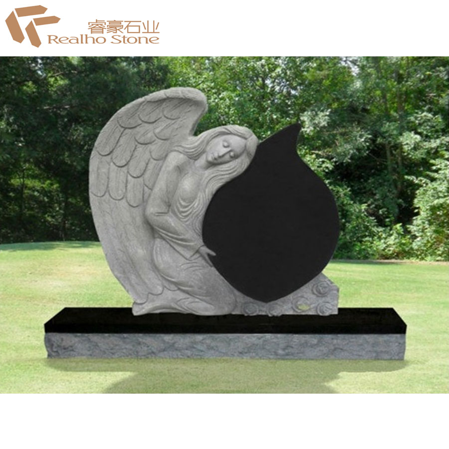 RH-B-088 Hot Sale Chinese Hebei Black Granite Angel Headstone Manufacturers for sale