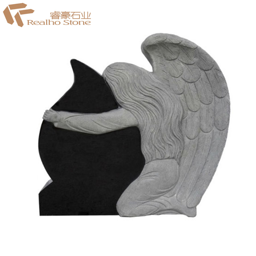 RH-B-088 Hot Sale Chinese Hebei Black Granite Angel Headstone Manufacturers for sale
