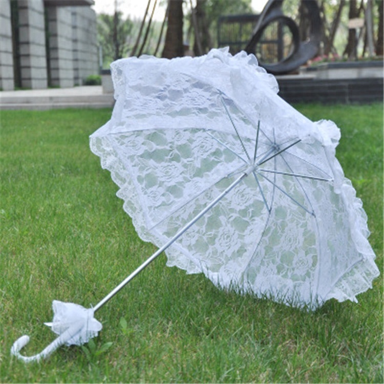 Popular China Wholesale Photography Props Romantic White Rose Bridal Stainless Steel Lace Umbrella Wedding on Sale