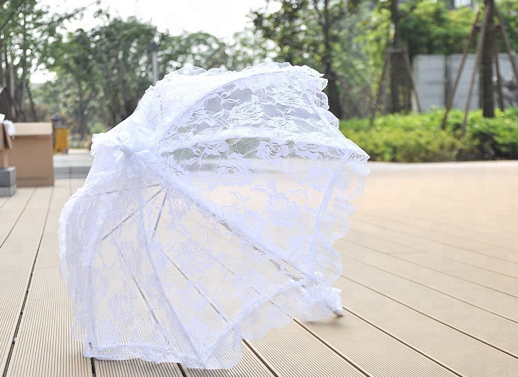 Popular China Wholesale Photography Props Romantic White Rose Bridal Stainless Steel Lace Umbrella Wedding on Sale