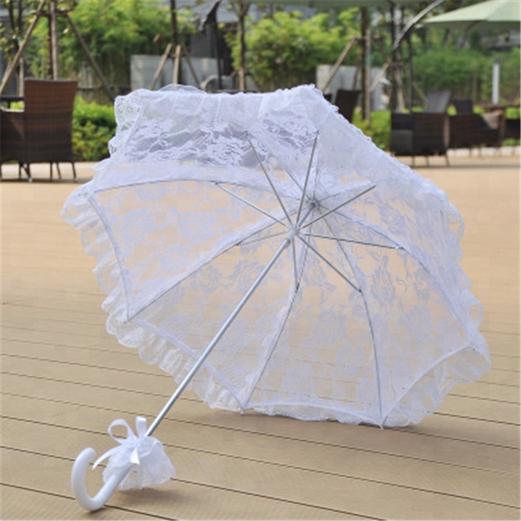 Popular China Wholesale Photography Props Romantic White Rose Bridal Stainless Steel Lace Umbrella Wedding on Sale