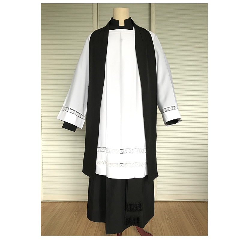 wholesale classic white and black choir surolice and clergy anglican robes for church