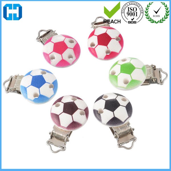 Wood Baby Pacifier Clips Round Metal Holders 3 Holes Dummy Clips for sale