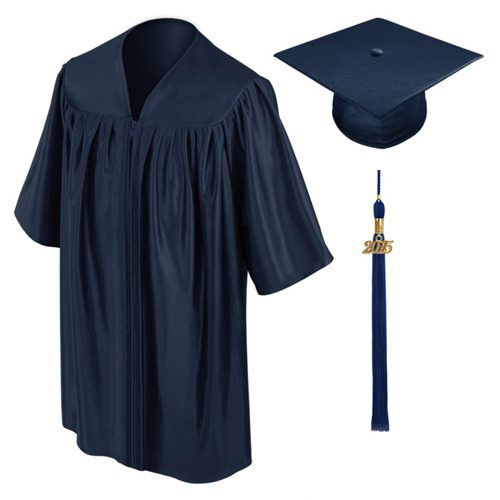 Wholesale preschool navy blue shiny kid graduation gown