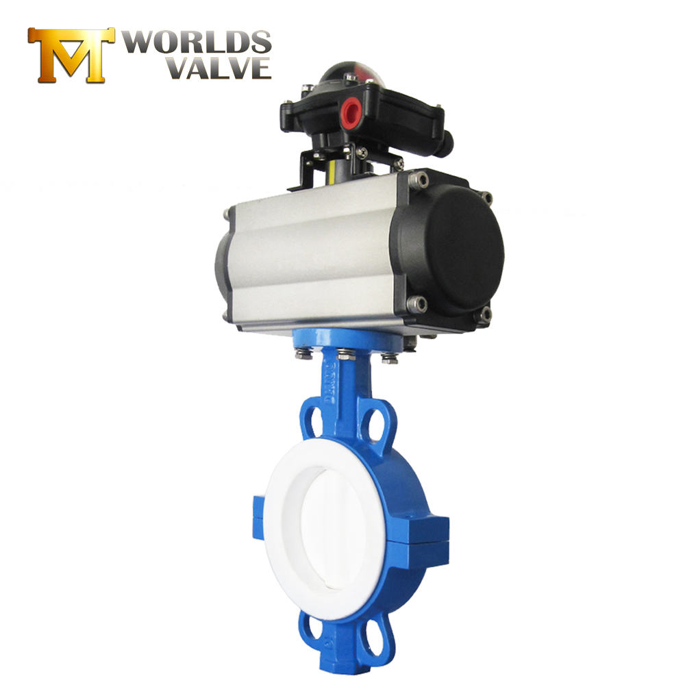WORLDS PTFE lined coated wafer type butterfly valve/ptfe pneumatic butterfly valve for sale