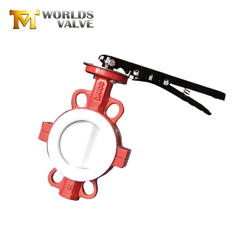 WORLDS industrial PTFE disc wafer type butterfly valve for sale