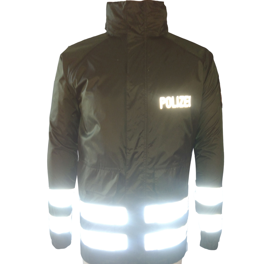 dark green polyester windbreaker waterproof parka jacket with reflective tape on Sale