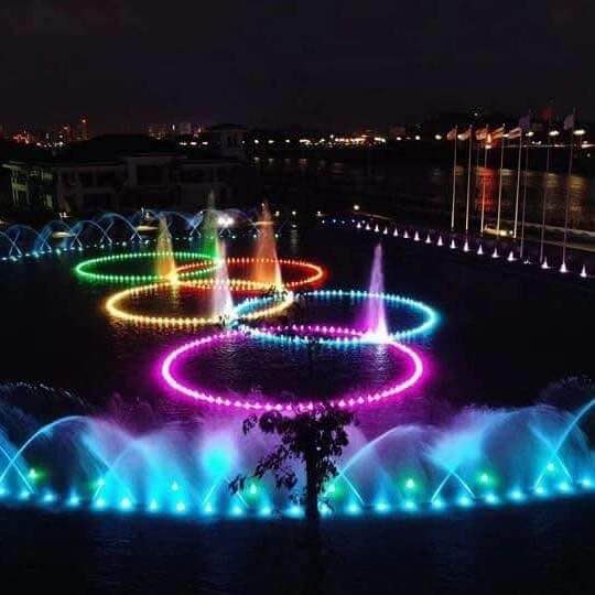 large pond pool  musical water fountain