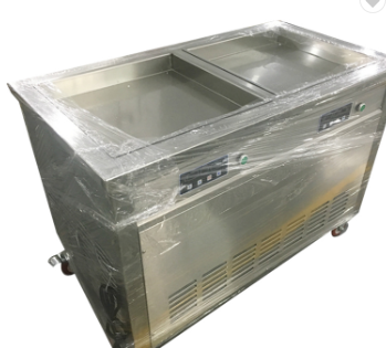 China Thailand Double 2 Flat Pan Roll Fry Fried Ice Cream Machine