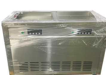 China Thailand Double 2 Flat Pan Roll Fry Fried Ice Cream Machine