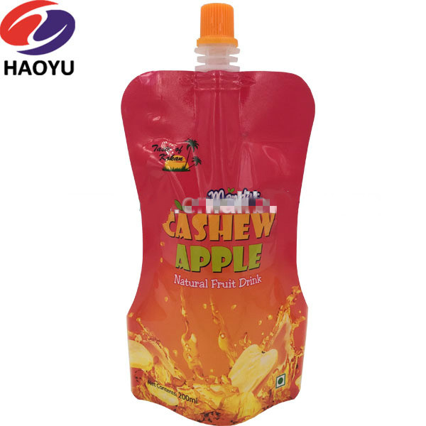 cheap customized printed stand up juice pouch with plastic spout