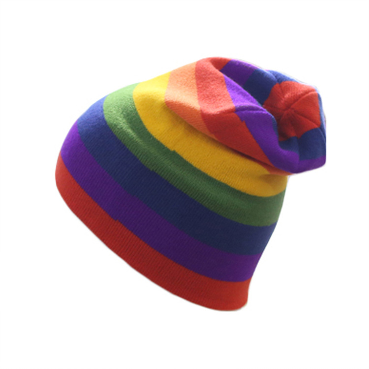 Lazy knitted rainbow stock beanie hat