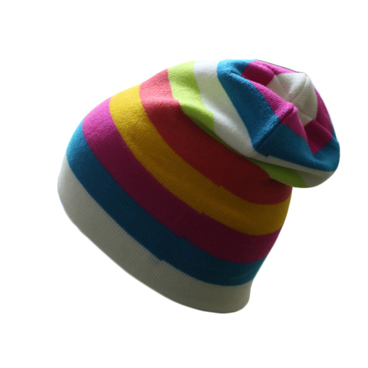 Lazy knitted rainbow stock beanie hat