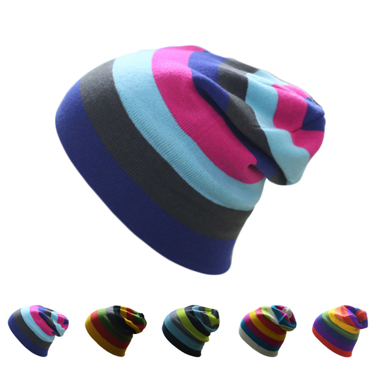 Lazy knitted rainbow stock beanie hat