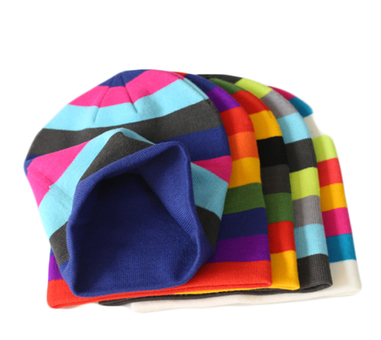 Lazy knitted rainbow stock beanie hat