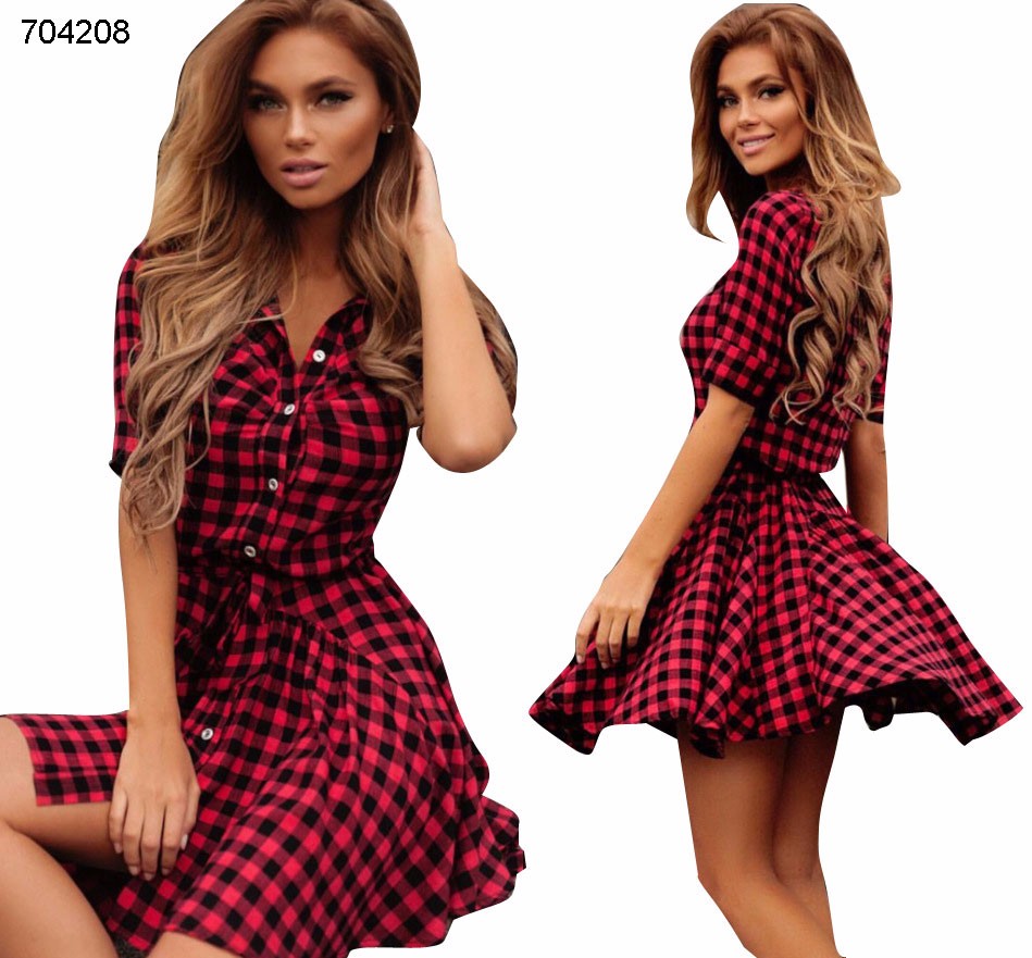 wholesale clothes casual clothes red and black check print shirt dress for women ladies for sale