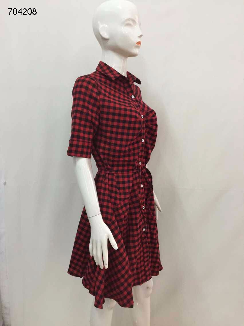 wholesale clothes casual clothes red and black check print shirt dress for women ladies for sale