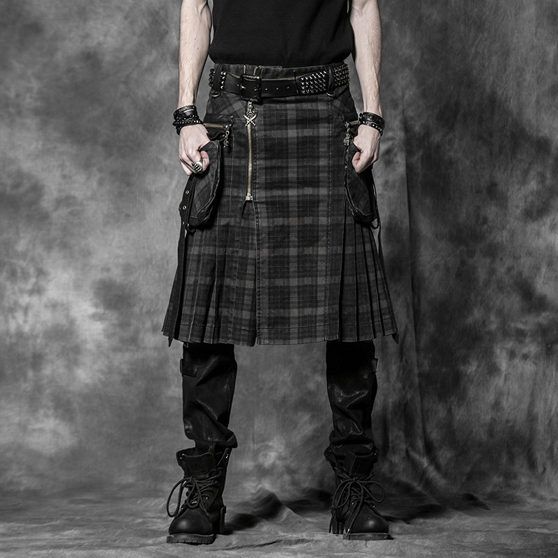 Q-225 Punk Rave Scottish men kilts check pattern long dacing skirts for sale