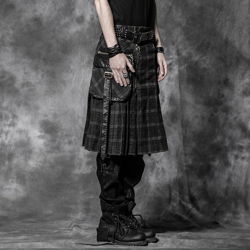 Q-225 Punk Rave Scottish men kilts check pattern long dacing skirts for sale