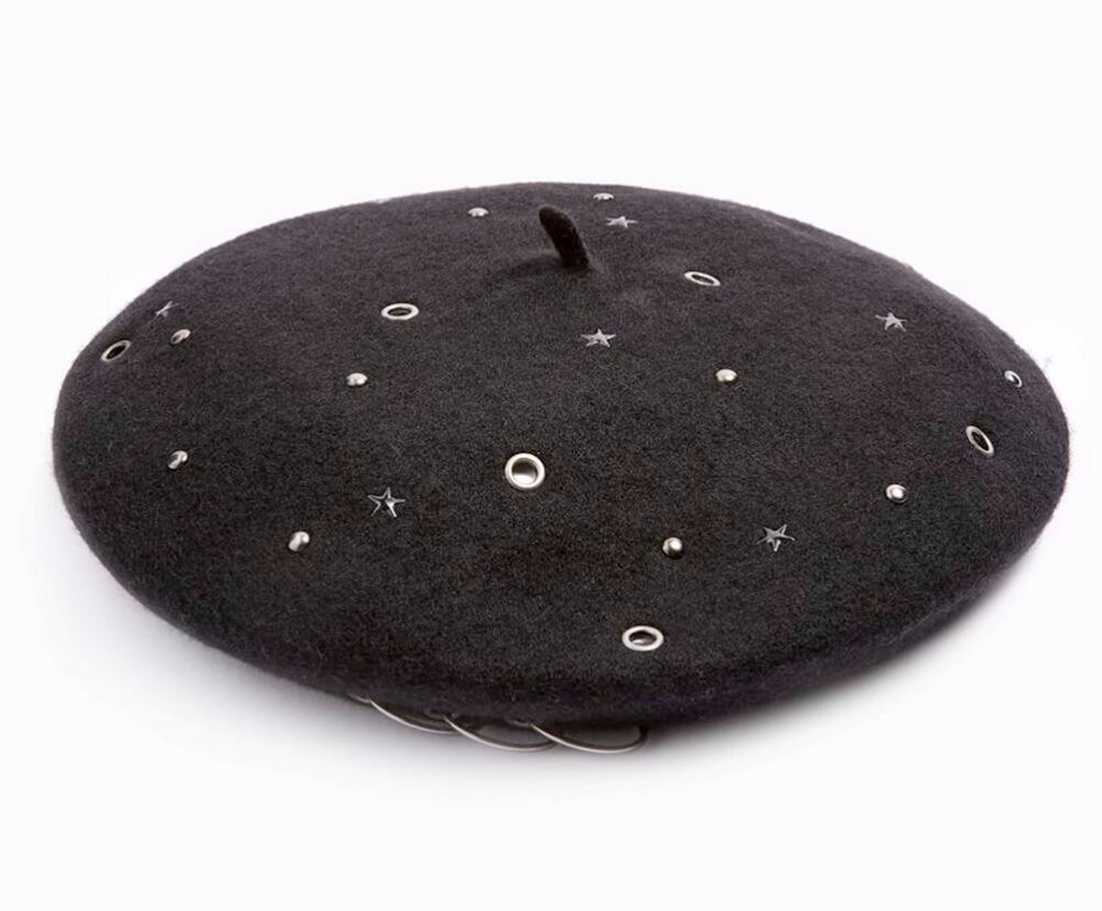 wool studded beret hat