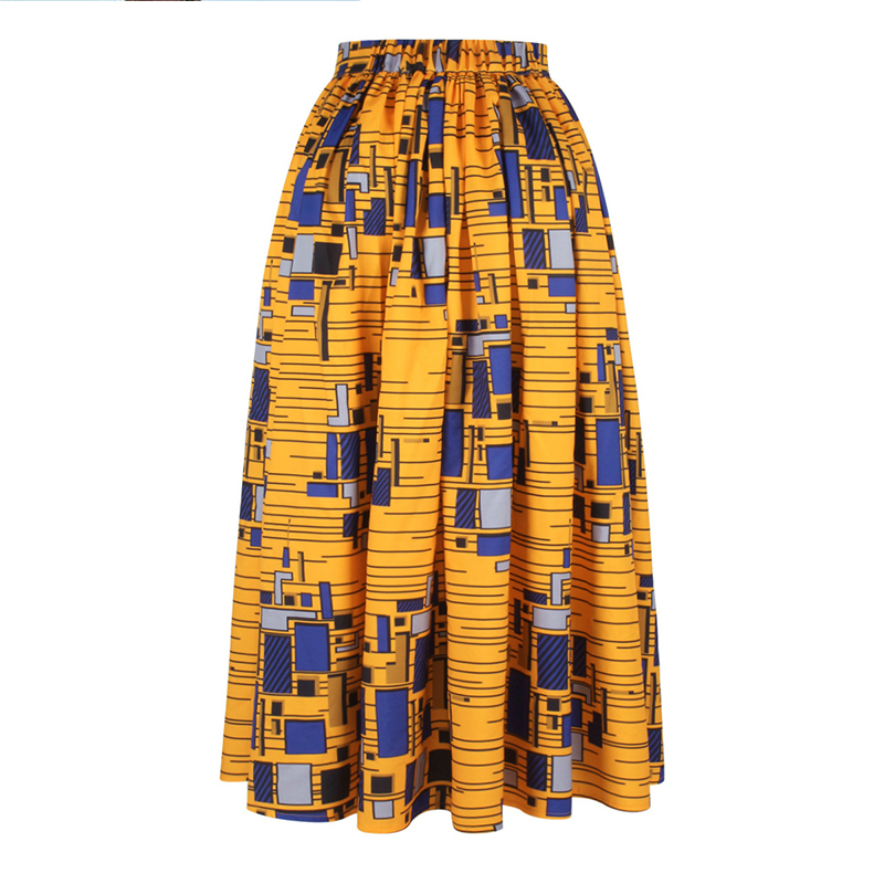 Top selling wholesale summer digital Print lady long maxi african skirts yellow for sale