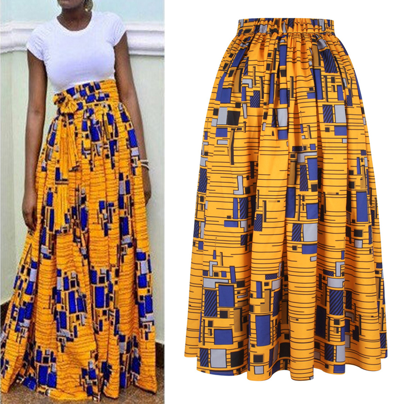 Top selling wholesale summer digital Print lady long maxi african skirts yellow for sale