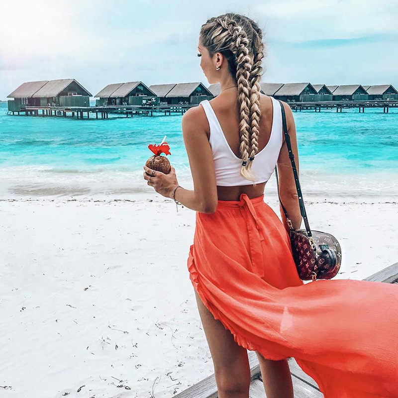 Latest fashion summer dress pure color chiffon material sexy women skirts for sale