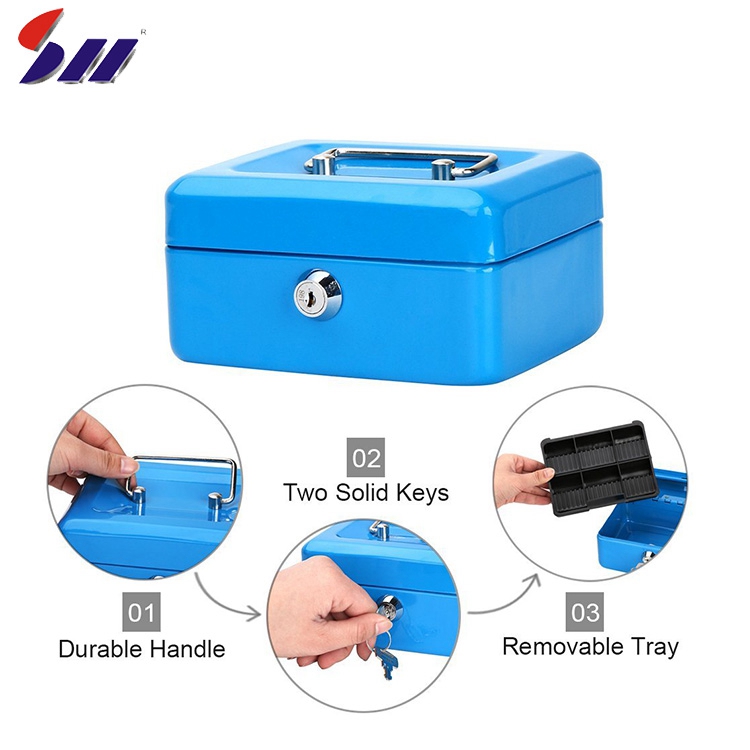 OEM different size security portable cash money box with money tray for sale