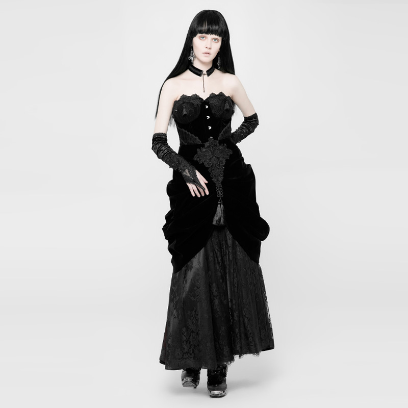 WQ-364 PUNK RAVE Gothic Palace Gorgeous girls sexy long half pleated skirt for sale