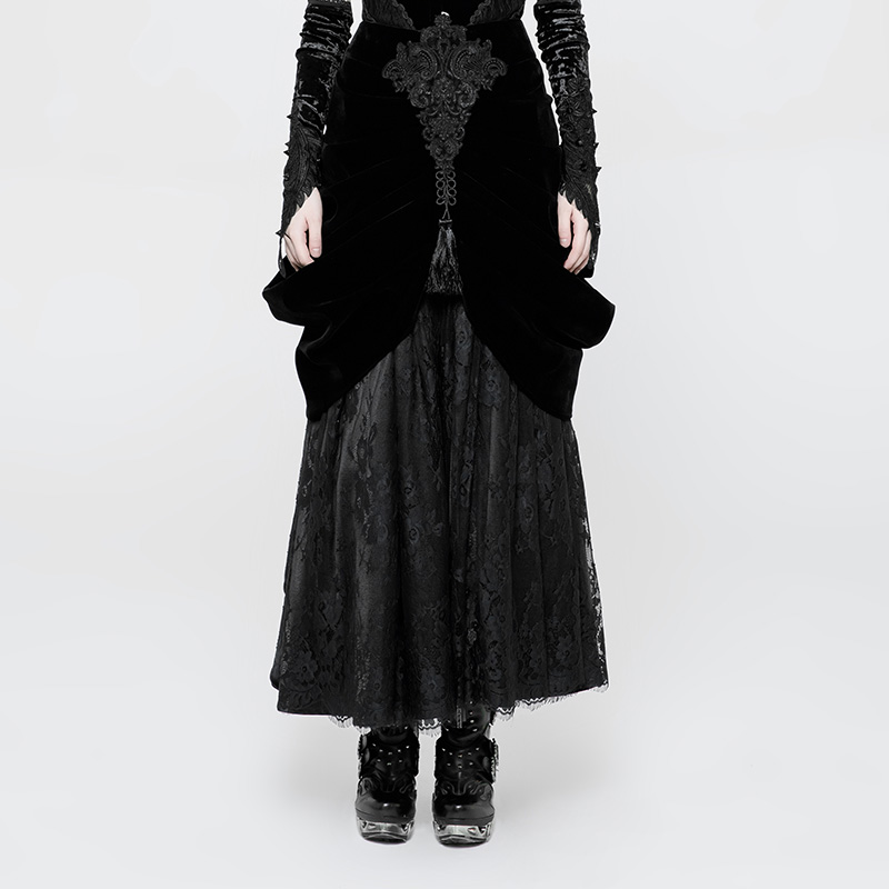 WQ-364 PUNK RAVE Gothic Palace Gorgeous girls sexy long half pleated skirt for sale