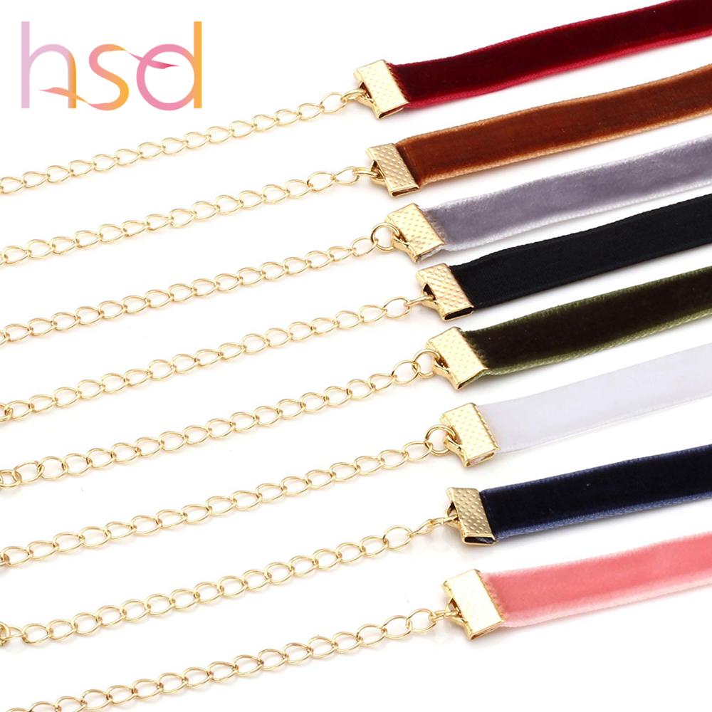 HSD Wholesale colorful soild velvet ribbon Choker Necklaces for sale