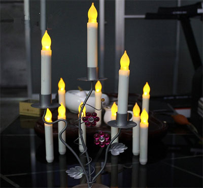 12pcs Yellow Light Flickering LED Taper Candles White Realistic Wax Drip LED Taper Candles