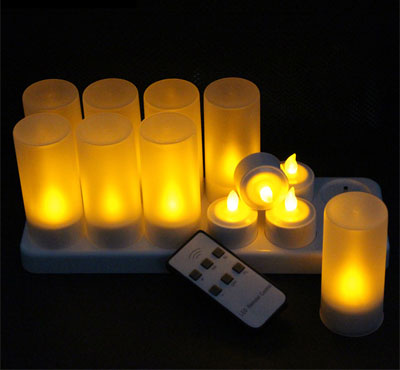 Remote Ready Amber Yellow Light Flickering Rechargeable LED Tealight Candle Set of 12 with Candle Container for Promotion