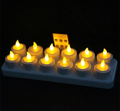 Remote Ready Amber Yellow Light Flickering Rechargeable LED Tealight Candle Set of 12 with Candle Container for Promotion