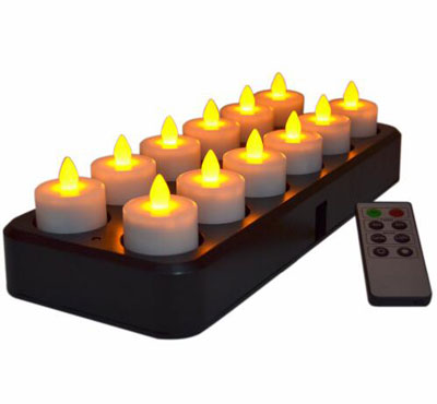 12Pcs Wireless Inductive Rechargeable LED Electric Tealight Candles Flameless Flickering Tea Lights with Remote Timer