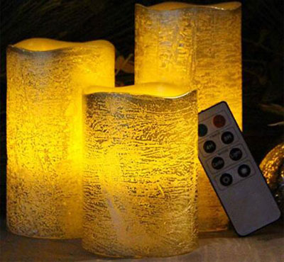 Battery Operated Gold Metallic Wax Led Candles With Rustic Golden And Silver Color