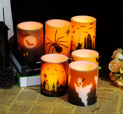Real Wax Holiday Decor Yellow Flickering Led Candle/Halloween Led Candle With Printing