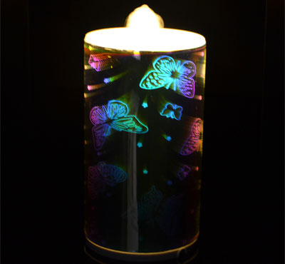 Rechargeable 3D Glass Butterfly Flameless LED Candle Fountain