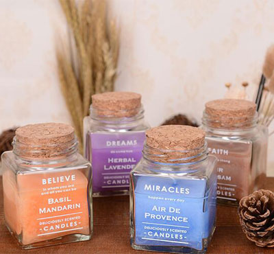 New Simple Style Scented Square Glass Jar Candles With Wood Cover