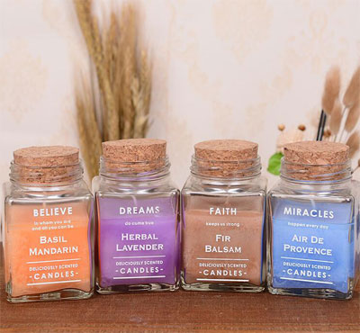 New Simple Style Scented Square Glass Jar Candles With Wood Cover