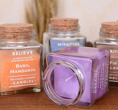 New Simple Style Scented Square Glass Jar Candles With Wood Cover