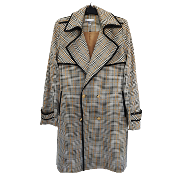 Yellow Line Grid Knit Jacket Long Trench Coat