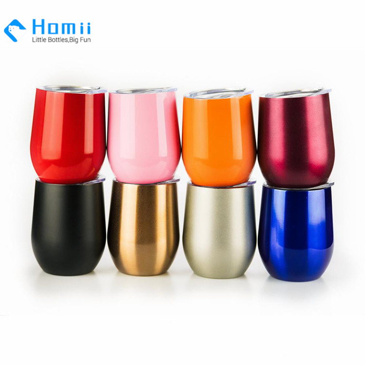 Hangzhou homii Industry FDA12oz Double wall stainless metal mug Insulated stemless steel wine tumbler