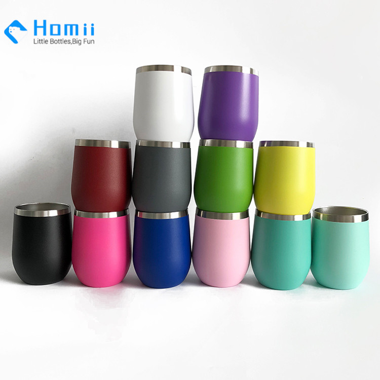 Hangzhou homii Industry FDA12oz Double wall stainless metal mug Insulated stemless steel wine tumbler