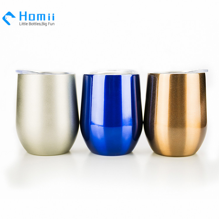 Hangzhou homii Industry FDA12oz Double wall stainless metal mug Insulated stemless steel wine tumbler