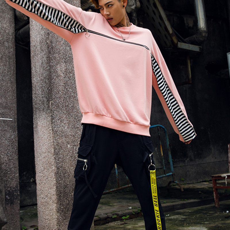 Hot Custom Zipper Design Blank Cotton Mens Crew Neck Fashion Oversized Streetwear Sweatshirts